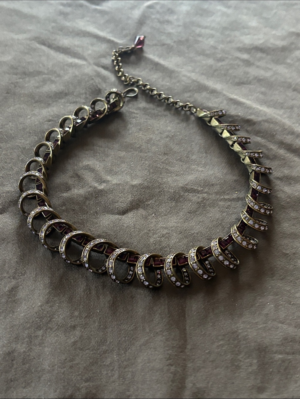Art deco bronze and purple stone necklace.